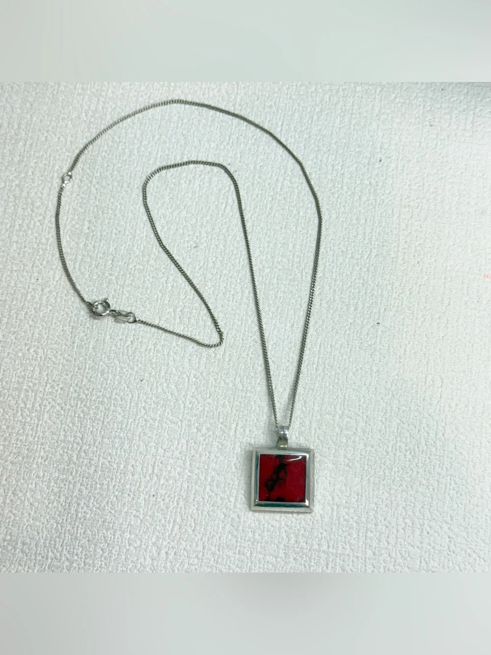Sterling silver red jasper square pendant necklace